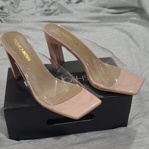 Fashion Nova Transparent and Blush Heels